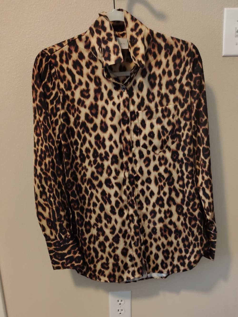 Leopard Print Long-Sleeve Button-Up Shirt - Brown